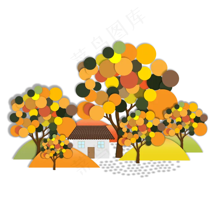 秋天树木山丘林間小屋矢量素材(2000X2000(DPI:300))ai矢量模版下载
