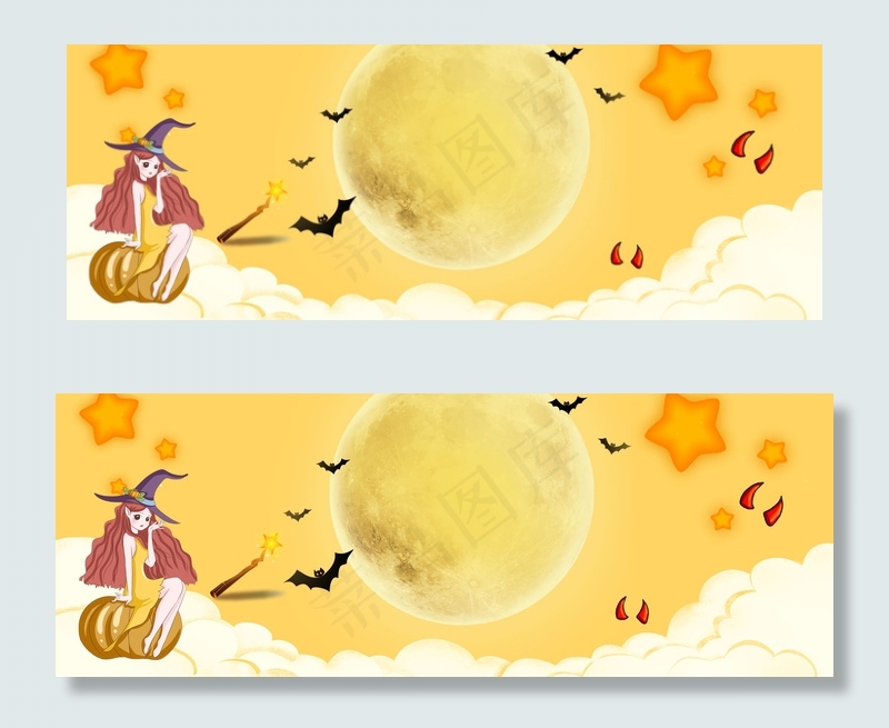 黄色万圣节卡通南瓜灯海报背景