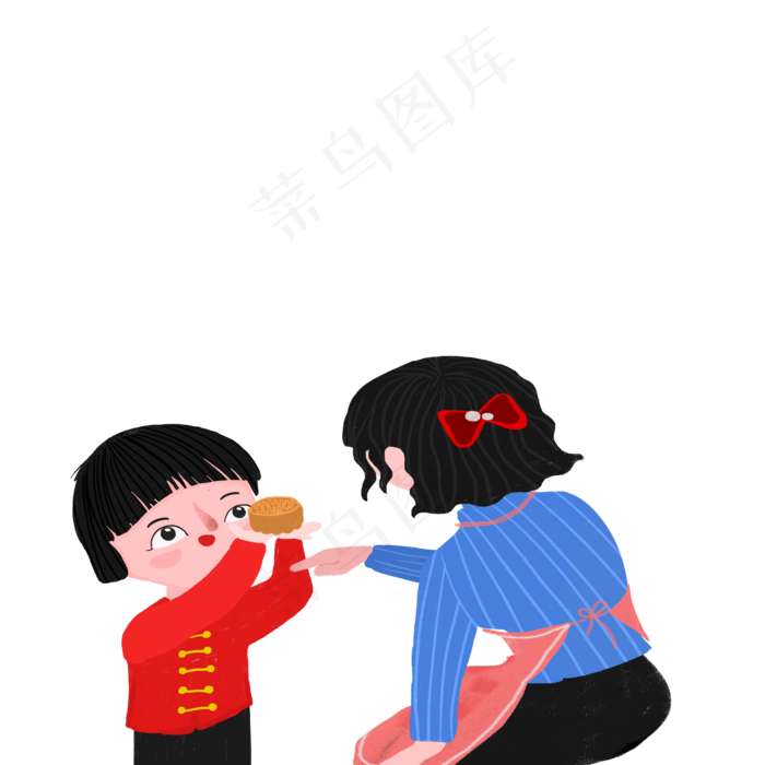 中秋吃月饼的母子元素设计