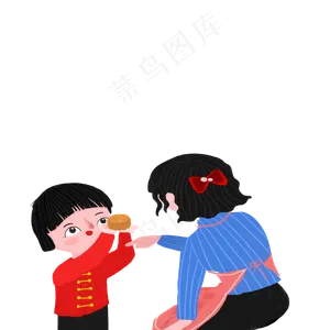 中秋吃月饼的母子元素设计