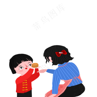 中秋吃月饼的母子元素设计