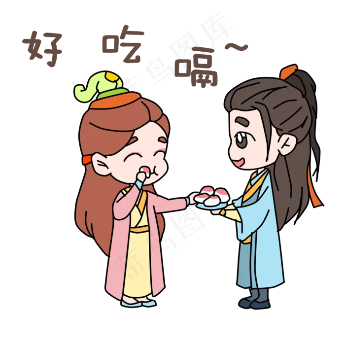 卡通古装七夕人物好吃表情包(2000X2000(DPI:72))psd模版下载