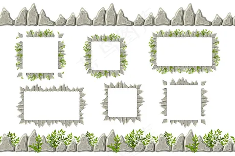 一套古老的灰色岩石边缘，框架上有草。