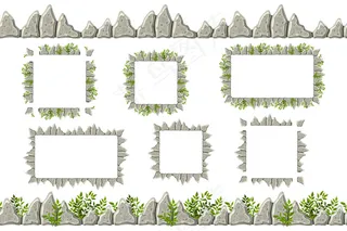 一套古老的灰色岩石边缘，框架上有草。