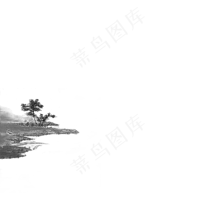 卡通水墨风景山水免抠图(2000X2000(DPI:300))psd模版下载