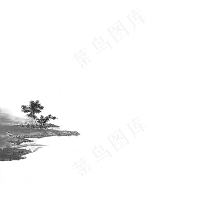 卡通水墨风景山水免抠图(2000X2000(DPI:300))psd模版下载