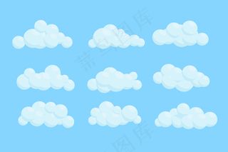 一组卡通云。蓝色背景上的插图。