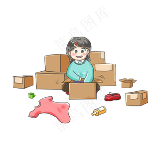 双十一购物系列卡通手绘Q版购物