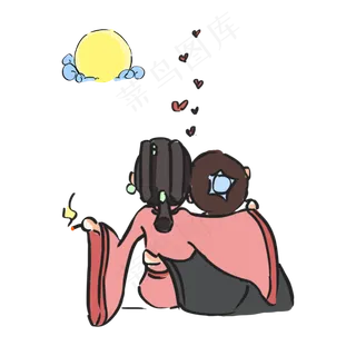 手绘七夕节牛郎织女卡通人物