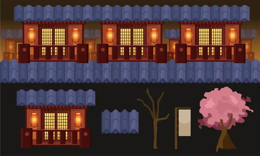 二维视差侧滚动背景游戏资产。