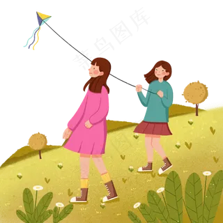女孩放风筝秋分图