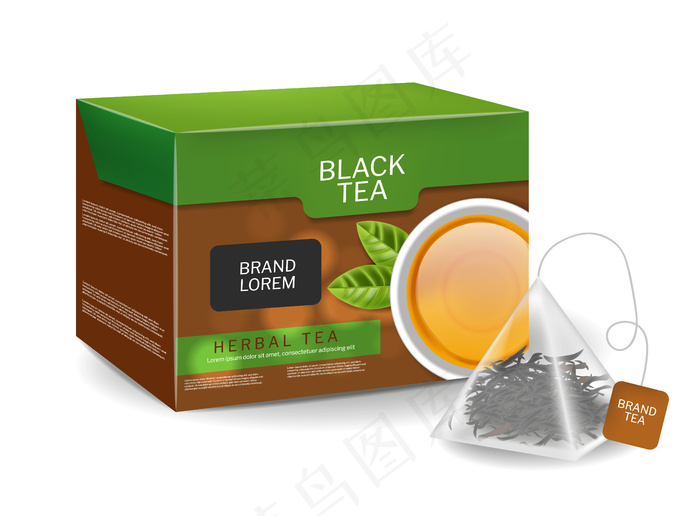 三角袋中的红茶包输液有机草药载体逼真饮料eps,ai矢量模版下载