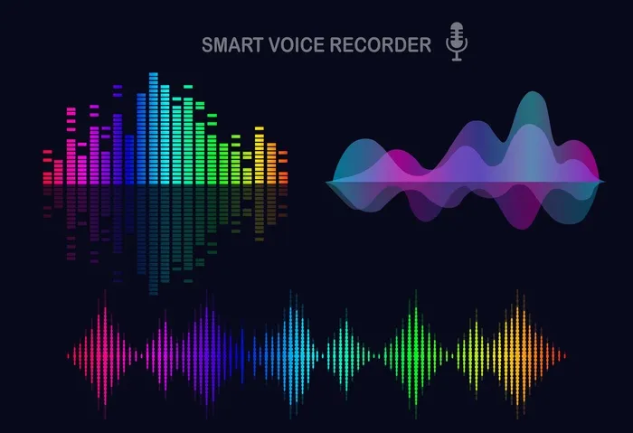 来自均衡器的音频波。彩色频谱中的音乐频率。eps,ai矢量模版下载
