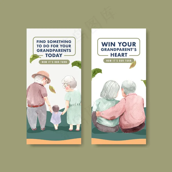 宣传单,DM传单模板与国家祖父母节概念设计的广告和营销水彩。eps,ai矢量模版下载