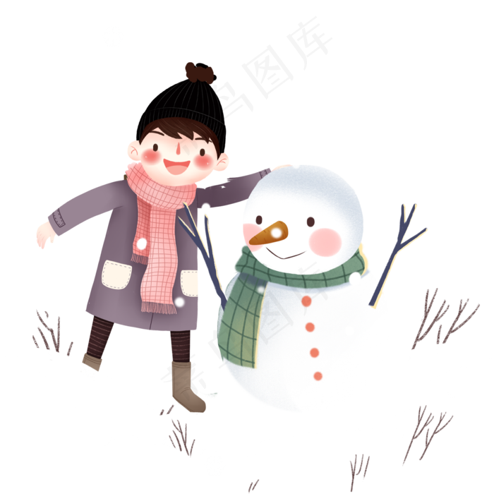 冬天堆雪人雪花女孩