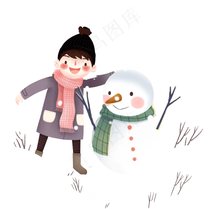 冬天堆雪人雪花女孩(2000X2000(DPI:300))psd模版下载
