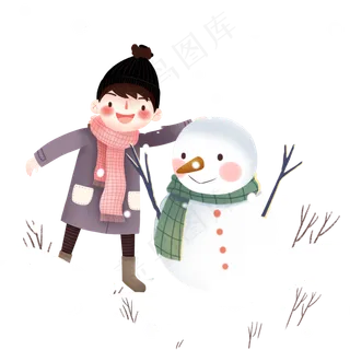 冬天堆雪人雪花女孩