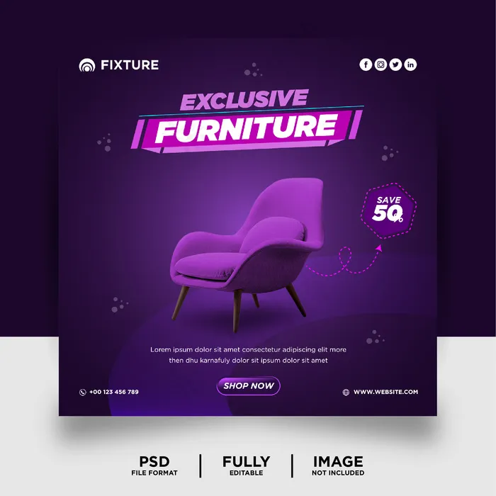 深色parpule彩色独家家具产品社交媒体贴吧psd模版下载