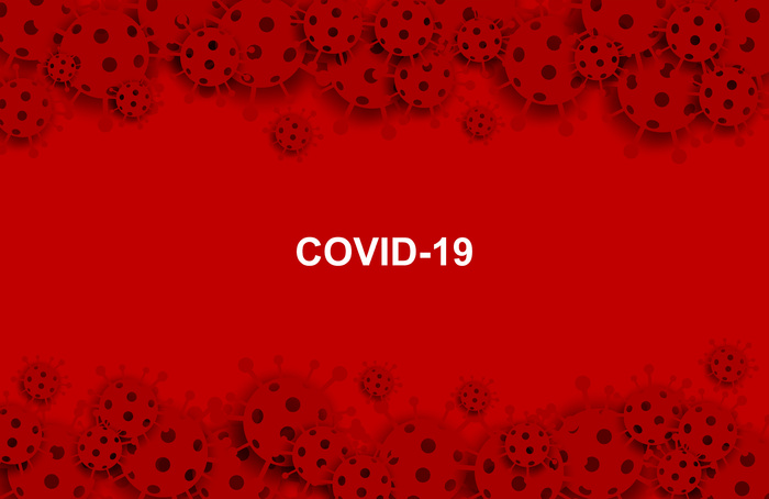冠状病毒，covit-19 病毒。医疗保健概念。红色背景下的冠状病毒。纸艺风格。向量。eps,ai矢量模版下载