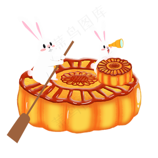 手绘卡通白色和月饼元素