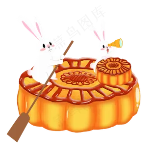 手绘卡通白色和月饼元素