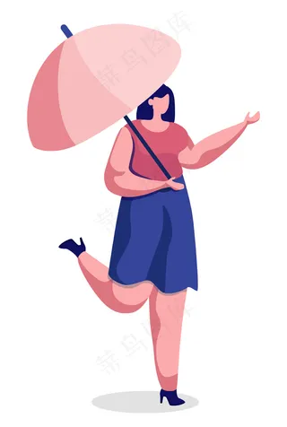 女人带着雨伞行走，女人在夏天或春天布在户外行走