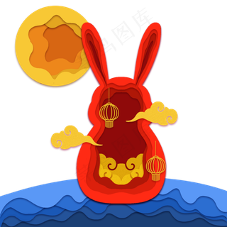 中秋节剪纸风玉兔