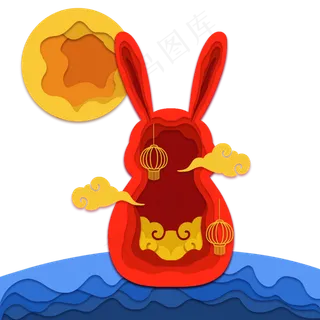 中秋节剪纸风玉兔