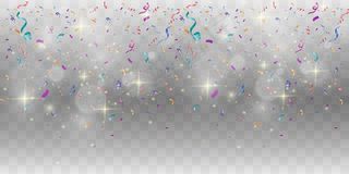 五颜六色的五彩彩带。节日活动和聚会。多色背景。彩色透明背景上隔离的明亮五彩纸屑