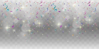 五颜六色的五彩彩带。节日活动和聚会。多色背景。彩色透明背景上隔离的明亮五彩纸屑