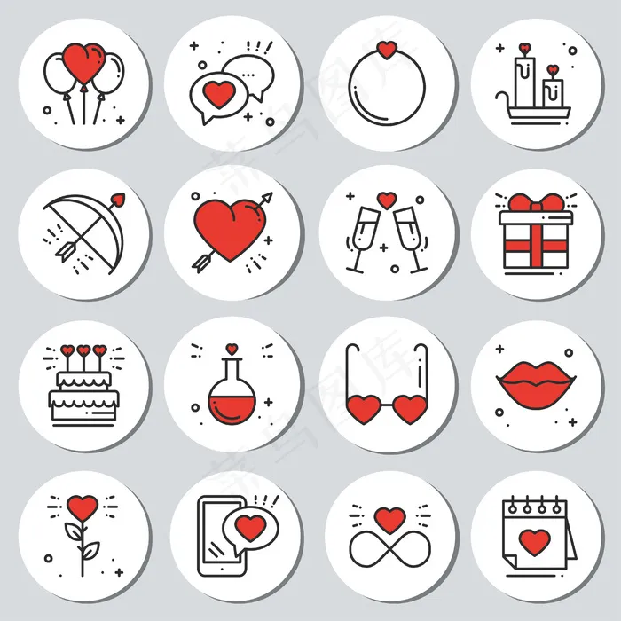 情人节贴纸套装。标签标牌eps,ai矢量模版下载