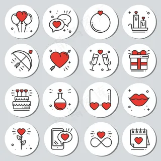 情人节贴纸套装。标签标牌