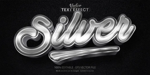 银色文字，闪亮的金属银色风格可编辑文字效果