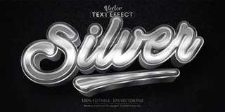 银色文字，闪亮的金属银色风格可编辑文字效果