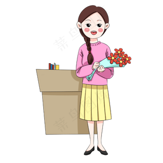教师节主题捧花老师人物卡通图