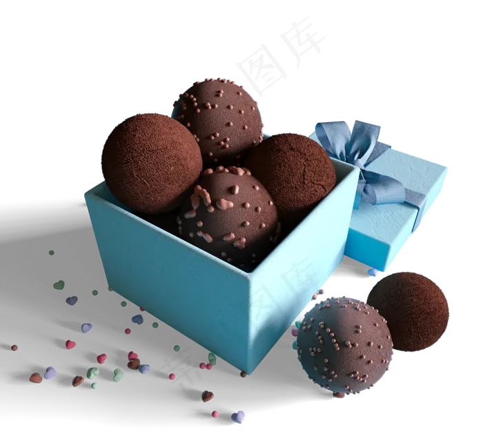 蓝色礼品盒巧克力球(2500X2500(DPI:300))psd模版下载