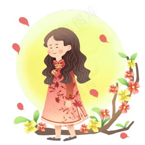 中秋节花枝和女孩