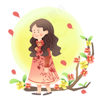 中秋节花枝和女孩