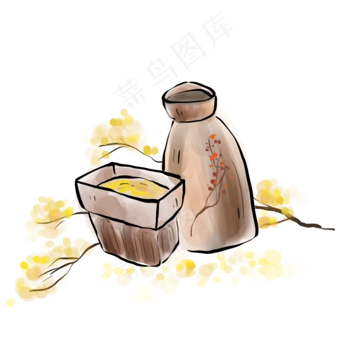 中秋节水墨酒壶和酒杯(2000X2000(DPI:300))psd模版下载