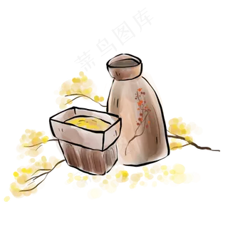 中秋节水墨酒壶和酒杯