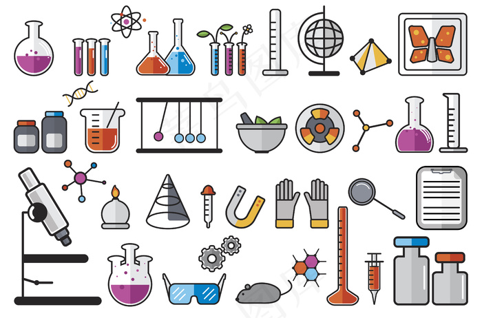 化学实验室仪器集的插图eps,ai矢量模版下载