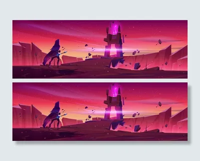 巫师走到山景石框中的魔法门