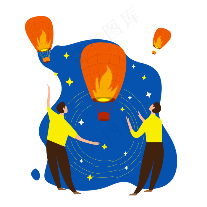 八月十五放天灯许愿扁平矢量图