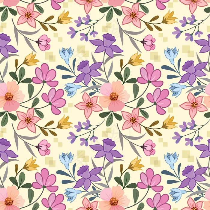 彩色花朵织物壁纸的无缝图案。eps,ai矢量模版下载