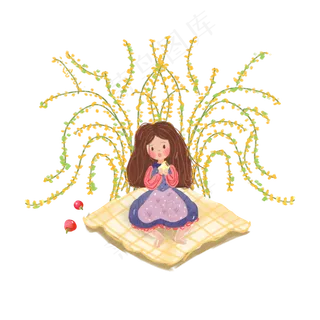 二十四节气之秋分小女孩植物花手