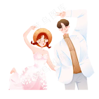 卡通小清新比心的小情侣可商用元