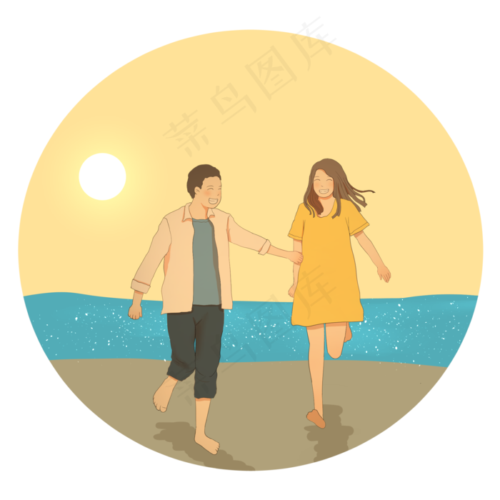 在海滩边嬉戏的情侣(2000X2000(DPI:300))psd模版下载