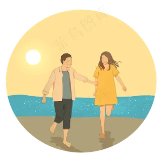 在海滩边嬉戏的情侣