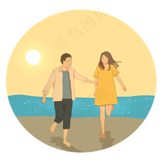 在海滩边嬉戏的情侣