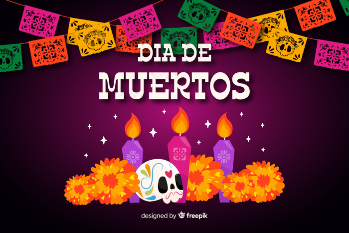 Día de muertos概念图，带手绘背景eps,ai矢量模版下载